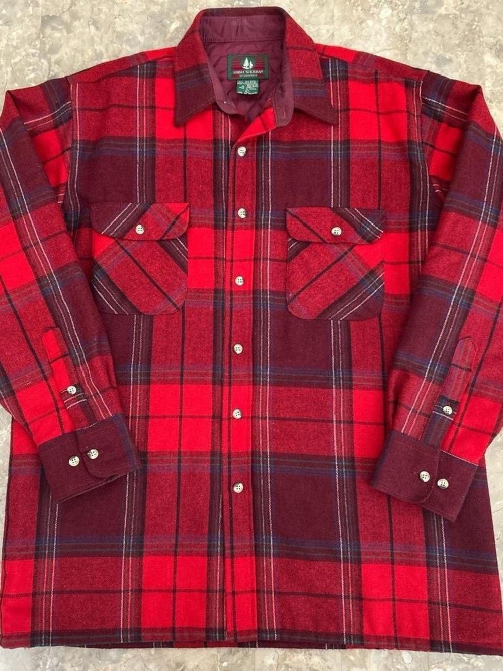 Vintage 1980s High Sierra Mervyns Wool Flannel Shirt Jacket Mens L Red Plaid